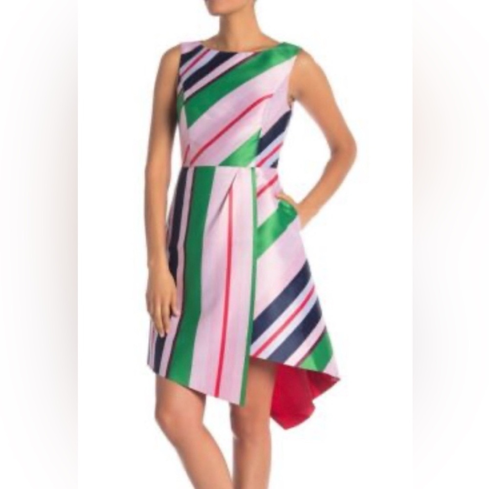 Ted Baker London Bay of Honor Green and Pink Asymmetrical Dress (Ted size 2)